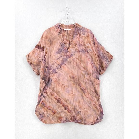 THUNDER TEXTILE Upcycled Tie Dye Gauze Dress Womens Small PInk Purple Cotton - Picture 2 of 12